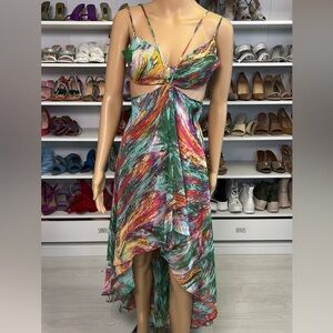 Strappy Abstract Colorful Print Open Back Dress
